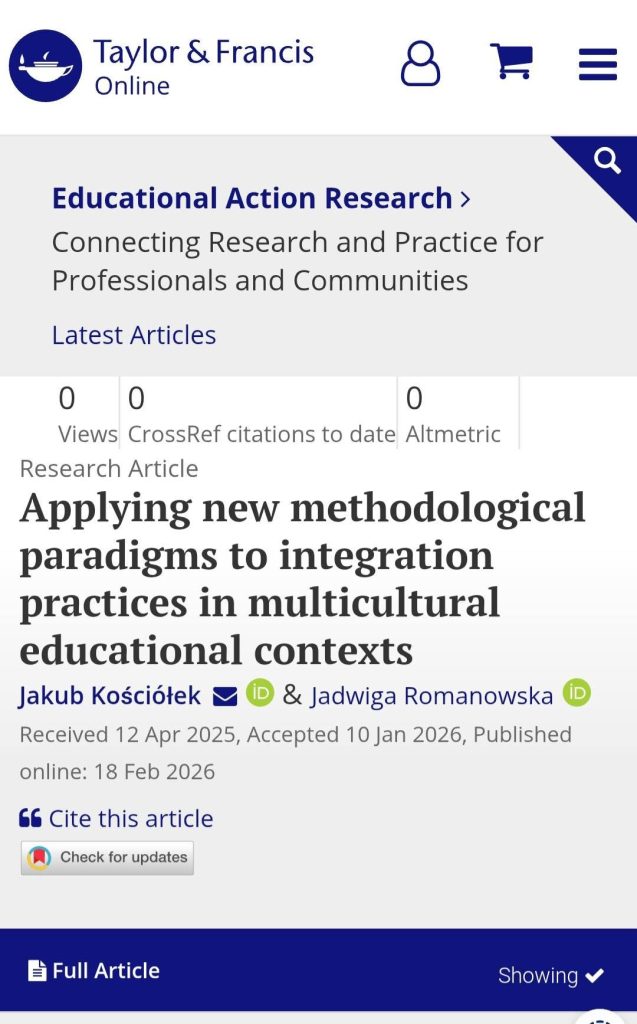Nowa publikacja naszego zespołu: “Applying new methodological paradigms to integration practices in multicultural educational contexts”